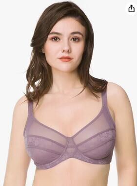 HSIA Minimizer Lace Underwire Bra 38DD Dusty Purple Unlined Full Coverage NWT